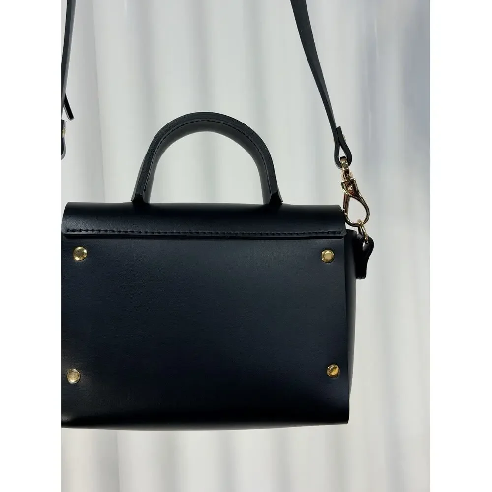 Przywara-Strzalka Black Leather Minimalist Crossbody Flap Bag Handmade NWOT